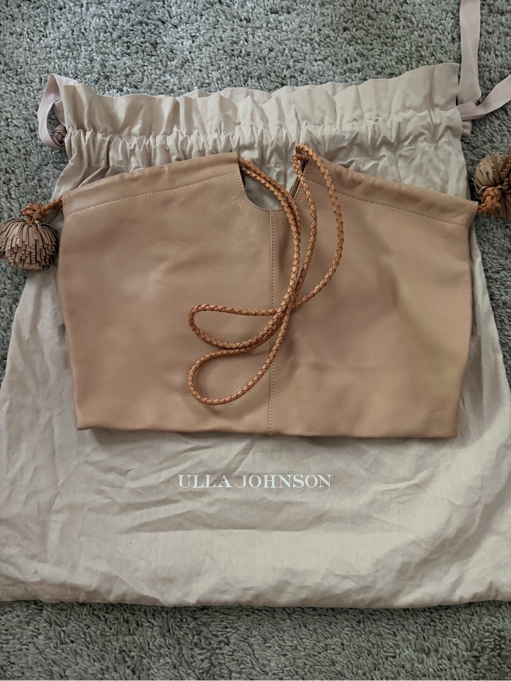 Ulla Johnson Blush Taupe Leather Shoulder Bag with Braided Strap